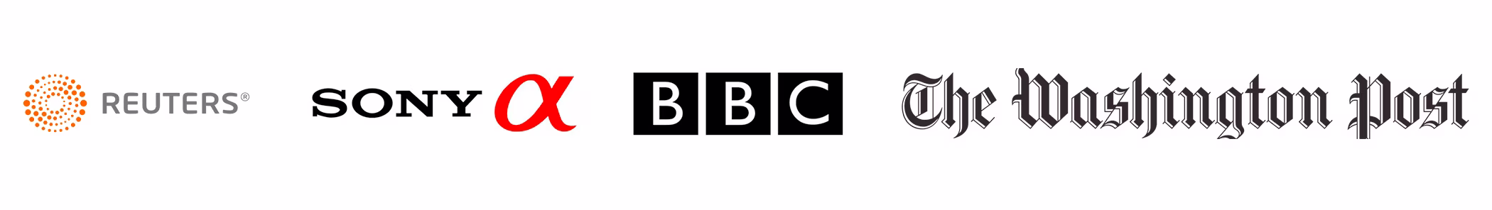 Reuters, Sony Alpha, BBC, and The Washington Post logos